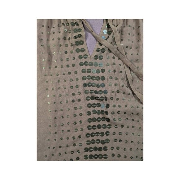 Bebe Silk Shell with Brass Sequins and Tie Neck Size Medium - Picture 4 of 9
